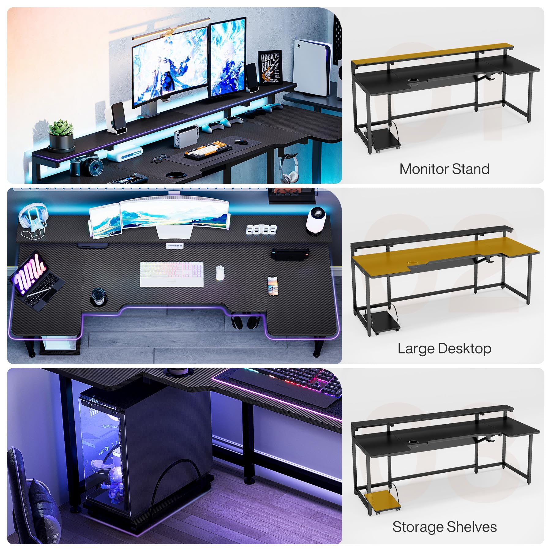 Amazon | Tribesigns 74.8インチ ゲーミングデスク エクストラロング U